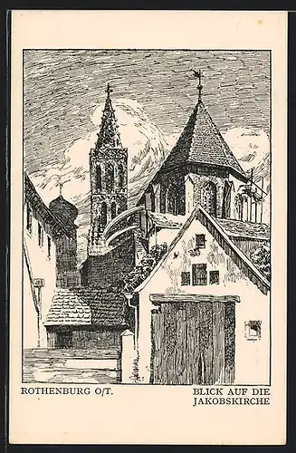 Künstler-AK Rothenburg o. /Tauber, Blick auf die Jakobskirche