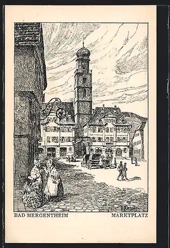 Künstler-AK Bad Mergentheim, Partie am Marktplatz