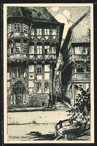 Künstler-AK Goslar, Teilansicht der Münzstrasse