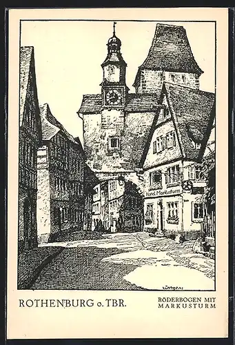 Künstler-AK Rothenburg o. Tbr., Röderbogen mit Markusturm