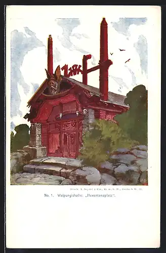 Künstler-AK Thale, Walpurgishalle auf dem Hexentanzplatz