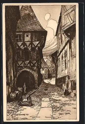 Künstler-AK Goslar, Strassenpartie am Stoben