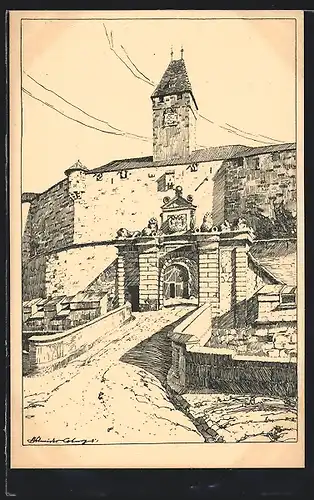 Künstler-AK M.Schneider: Coburg, Eingangstor zur Veste