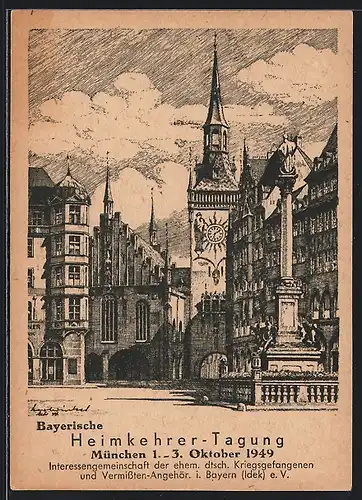 Künstler-AK München, Bayerische Heimkehrer-Tagung 1949, Altes Rathaus