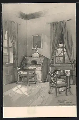 Künstler-AK Dornburg a. Saale, Goethes Arbeitszimmer im Goethe Schloss