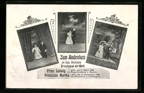 AK Prinz Ludwig und Prinzessin Martha, das kleinste Brautpaar der Welt