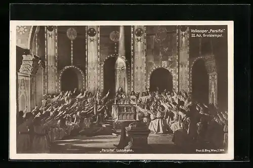 AK Bayreuth, Volksoper Parsifal, III. Act mit Gralstempel