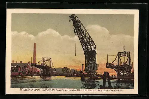 AK Wilhelmshaven, der grösste Schwimmkran der Welt fährt durch die grösste Drehbrücke
