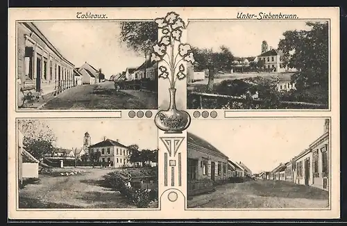 AK Untersiebenbrunn, Strassenpartie mit Geschäft, Tableaux, Ortspartie