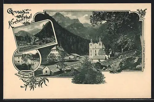 AK St. Martin b. Lofer, Gasthaus des Josef und Anna Egger, Kirchenthal vom Wechselweg