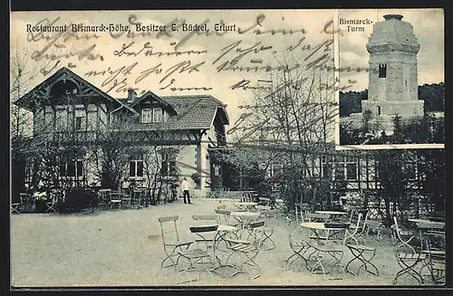 AK Erfurt, Restaurant Bismarck-Höhe, Bes. E. Bückel, Bismarck-Turm