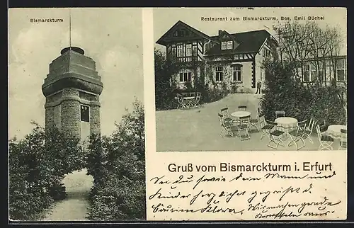 AK Erfurt, Restaurant zum Bismarckturm, Bes. Emil Büchel, Bismarckturm