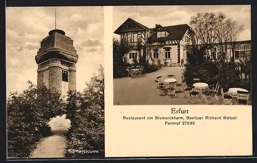 AK Erfurt, Bismarckturm, Restaurant am Bismarckturm