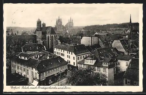 AK Erfurt, Blick zur Predigerkirche und zum Dom