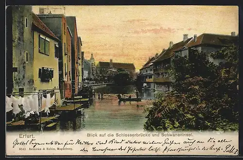 AK Erfurt, Blick auf die Schlosserbrücke und Schwaneninsel