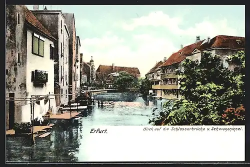 AK Erfurt, Blick auf Schlossbrücke und Schwaneninsel