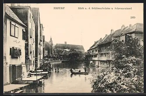 AK Erfurt, Blick auf die Schlösserbrücke und Schwaneninsel