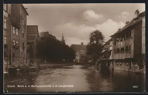 AK Erfurt, Blick auf die Barfüsserkirche von der Langbrücke