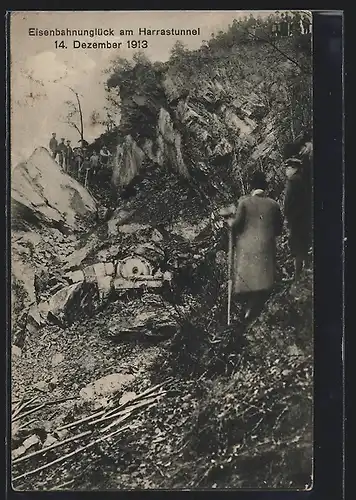 AK Niederwiesa, Eisenbahnunglück am Harrastunnel 14. Dezember 1913