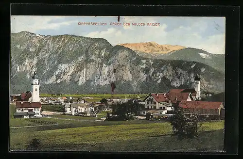 AK Kiefersfelden, Ortsansicht gegen den wilden Kaiser