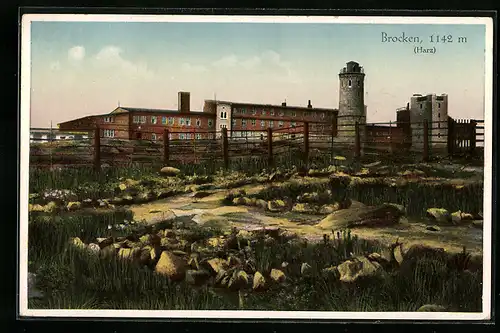 AK Brocken im Harz, Blick zum Aussichtsturm