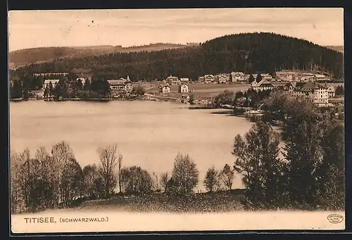 AK Titisee /Schwarzwald, Seepartie aus der Vogelschau