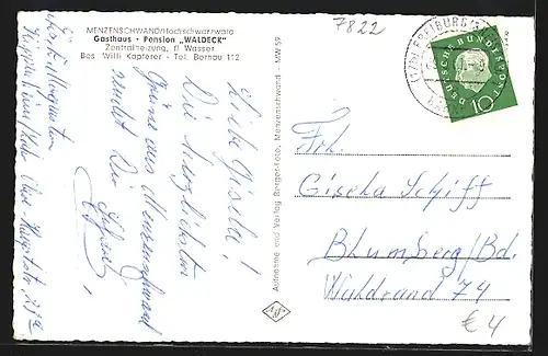 AK Menzenschwand /Schwarzw., Gasthaus-Pension Waldeck W. Kapferer im Winter