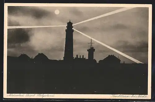 AK Helgoland, Leuchturm bei Nacht