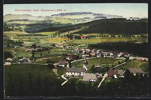 AK Hinterzarten /Bad. Schwarzwald, Ortsansicht aus der Vogelschau mit Kirche