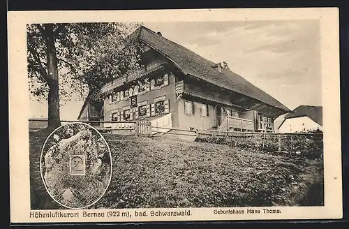 AK Bernau i. Schwarzwald, Geburtshaus Hans Thoma mit Denkmal