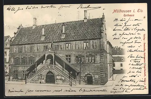 AK Mülhausen i. Els., Am Rathaus
