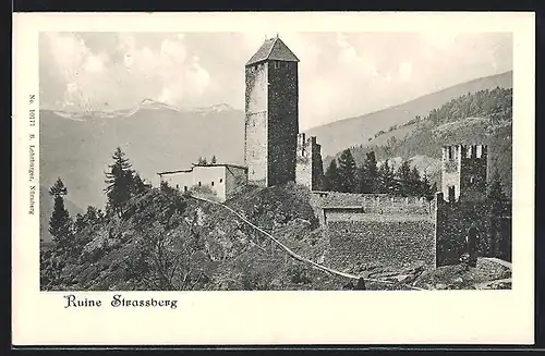 AK Gossensass, Ruine Strassberg mit Bergpanorama