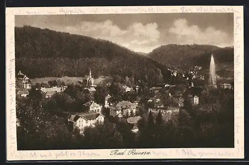 AK Bad Reinerz, Ortsansicht mit Wasserfontäne
