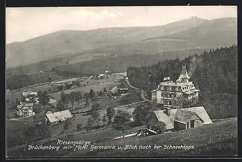AK Brückenberg, Hotel Germania, Blick nach Schneekoppe