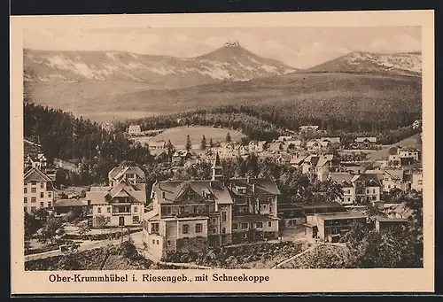 AK Ober-Krummhübel, Ortsansicht mit Schneekoppe