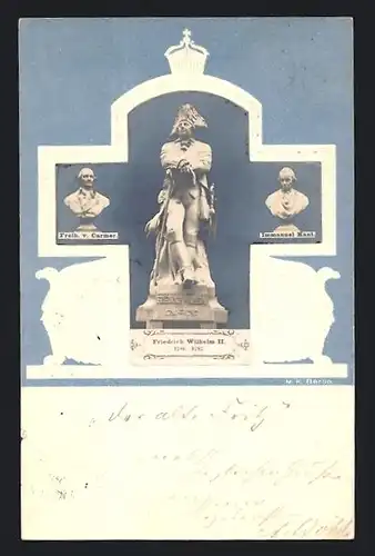 Foto-Collage-AK Statue von Friedrich Wilhelm II. von Preussen, Immanuel Kant, Freih. v. Carmer