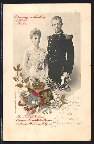 AK Portrait Herzogin Elisabeth in Bayern u. A. Prinz Albert von Belgien in Uniform