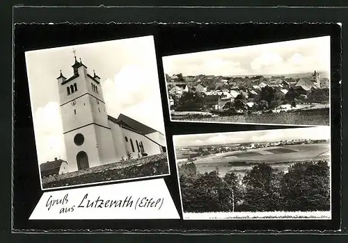 AK Lutzerath i. d. Eifel, Grusskarte mit Kirche & Panorama