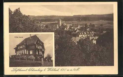 AK Schömberg, Hotel Villa Luise, Blick über den Ort