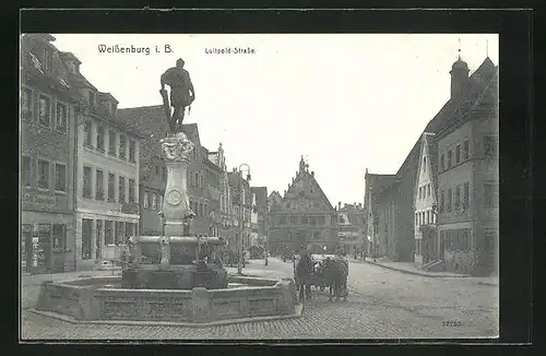 AK Weissenburg i.B., Fuhrwerk am Brunnen in der Luitpoldstrasse