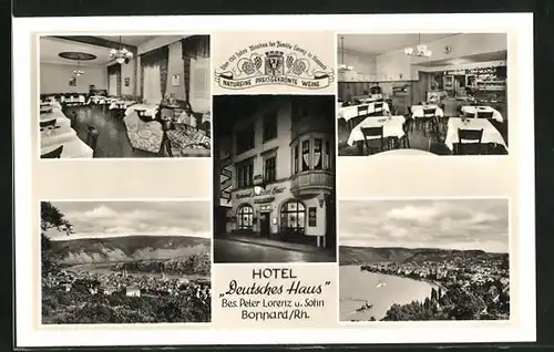 AK Boppard / Rhein, Hotel Deutsches Haus, Innen- und Aussenansicht, Panorama