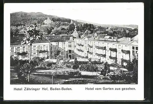 AK Baden-Baden, Hotel Zähringer Hof vom Garten aus gesehen