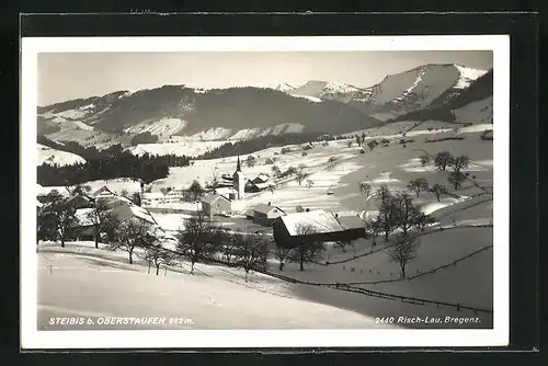 AK Steibis, Ortspartie mit Kirche und Gebirge im Winter