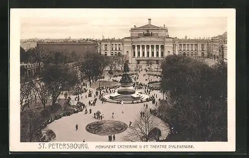 AK St. Petersbourg, Monument Catherine II et Théatre d`Alexandrie