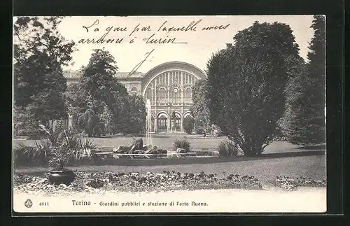 AK Torino, Giardini pubblici e stazione di Porta Nuova, Bahnhof