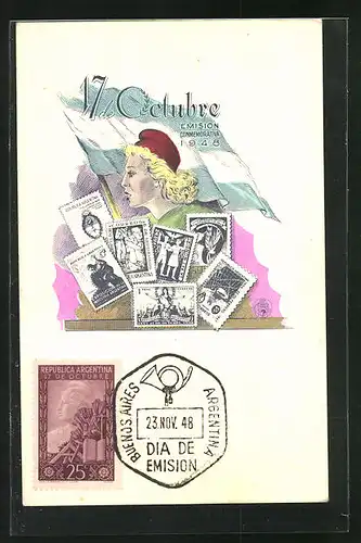 AK Argentinien, 17 de Octubre, Emision Conmemorativa 1948, Briefmarken