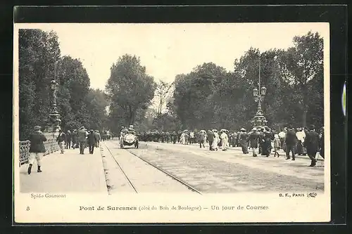 AK Suresnes, Pont de Suresnes (coté du Bois de Boulogne), Un jour de Courses, Autorennen