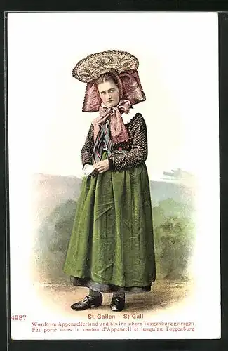 AK St. Gallen, Junge Frau in Tracht mit Hut