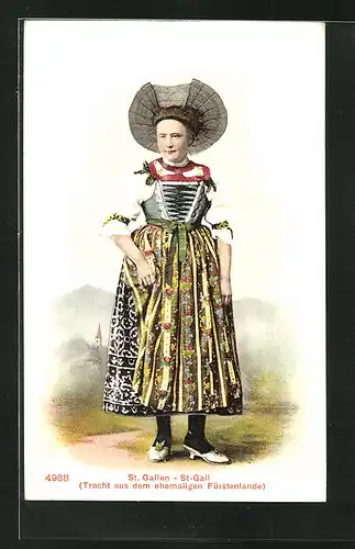 AK St. Gallen, Junge Frau in Tracht mit Hut
