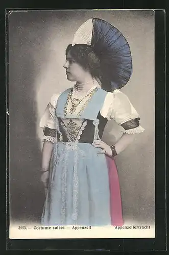 AK Appenzell, Junge Frau in Appenzellertracht mit Hut